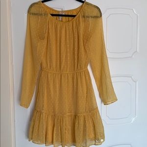 H&M Mustard Yellow Sheer Sleeve Ruffled End Dress